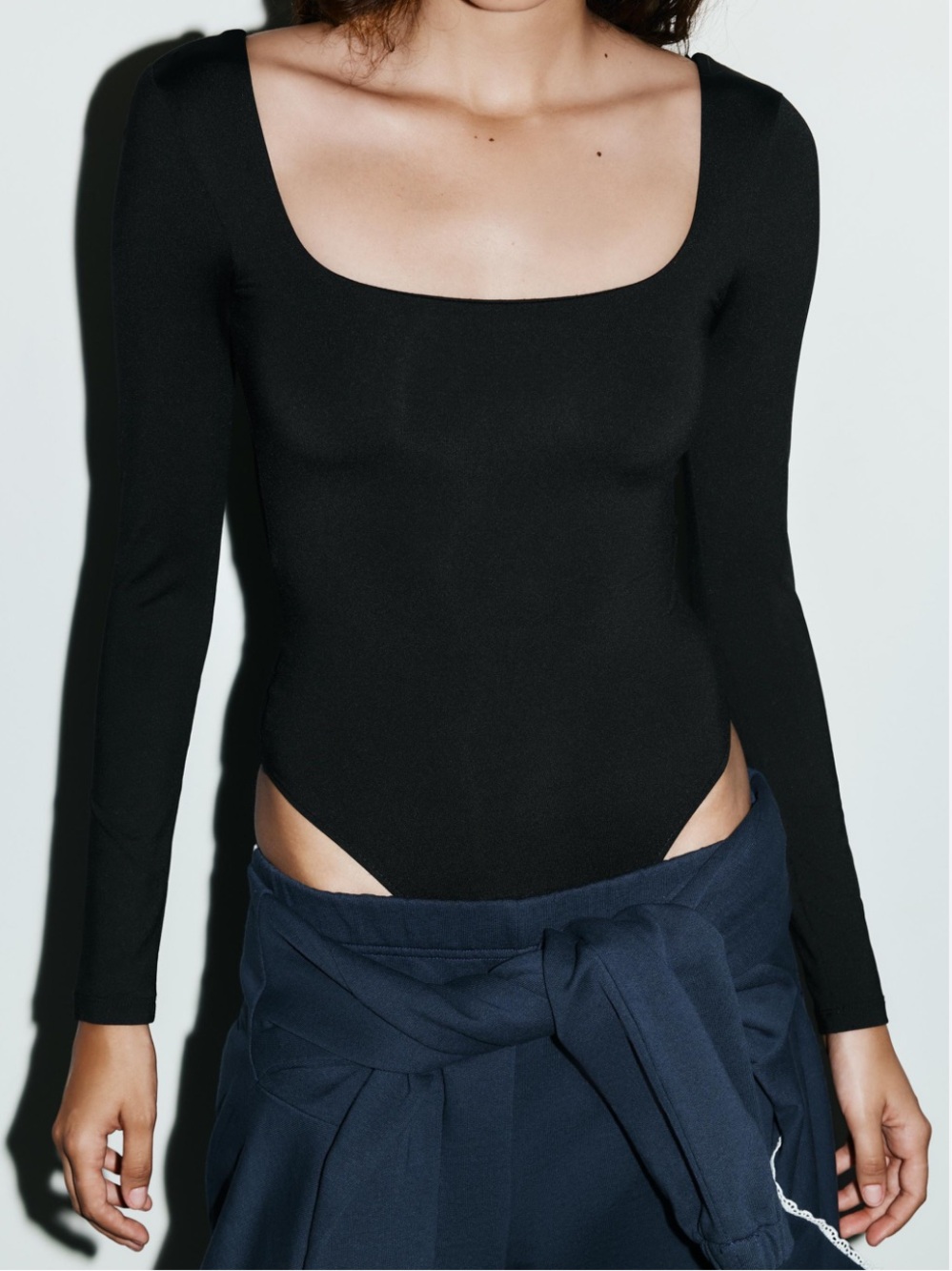 Dynamite Black Long-Sleeve Square Neck Bodysuit